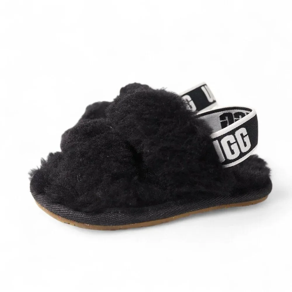 UGG Oh‎ Fluff Yeah Slingback Slide Sandals Black 1116636T Toddler 6